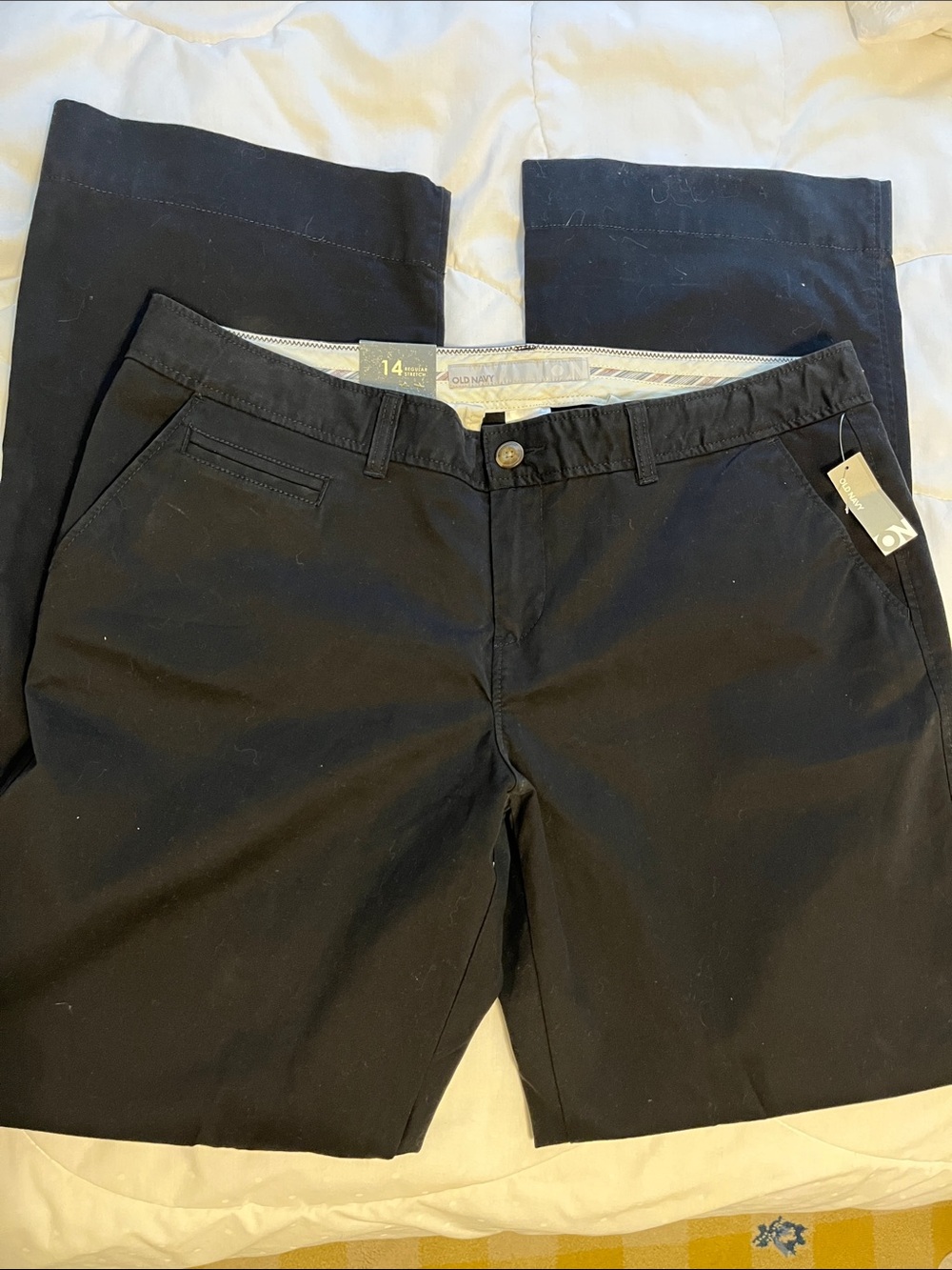 NWT Old Navy Black Perfect Khakis Pants Boot Cut 14 R